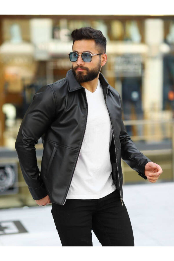 Men's Black Leather Jacket - 1