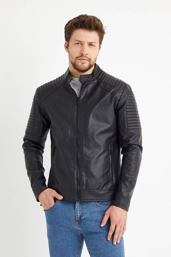 Men's Black Leather Waterproof Windproof Leather Jacket - 1