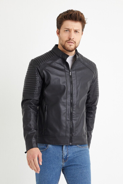 Men's Black Leather Waterproof Windproof Leather Jacket - 4