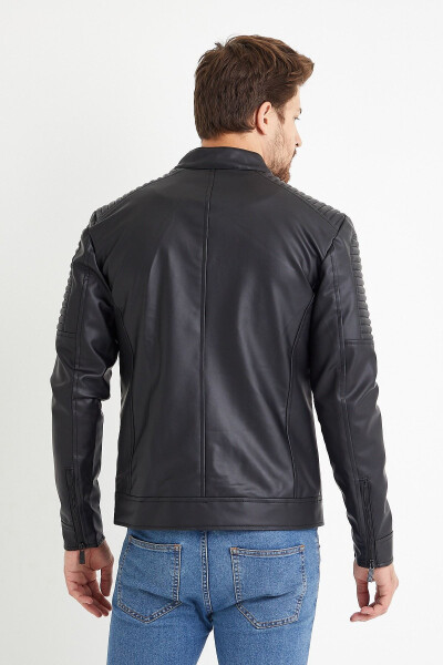 Men's Black Leather Waterproof Windproof Leather Jacket - 6