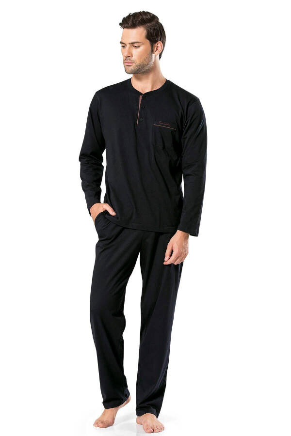 Men's Black Long Sleeve Pajama Set T3409 - 7