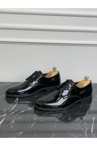 Men's Black Patent Leather Classic Wedding Shoes - Black - 2