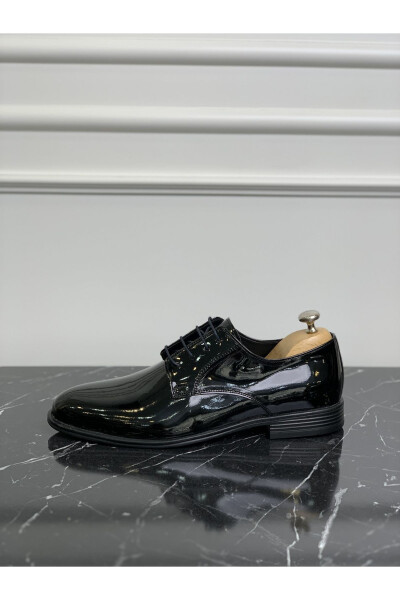 Men's Black Patent Leather Classic Wedding Shoes - Black - 3