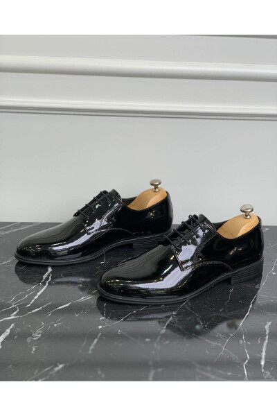 Men's Black Patent Leather Classic Wedding Shoes - Black - 4