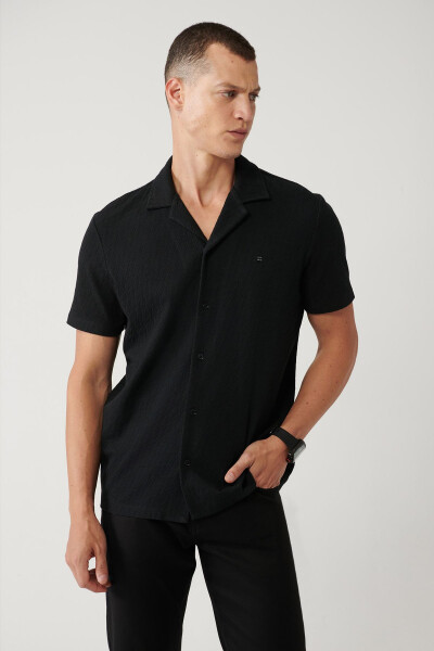 Men's Black Polo Jacquard T-shirt - 7