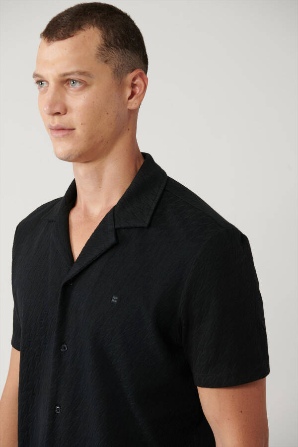 Men's Black Polo Jacquard T-shirt - 8