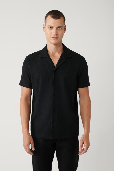 Men's Black Polo Jacquard T-shirt - 9