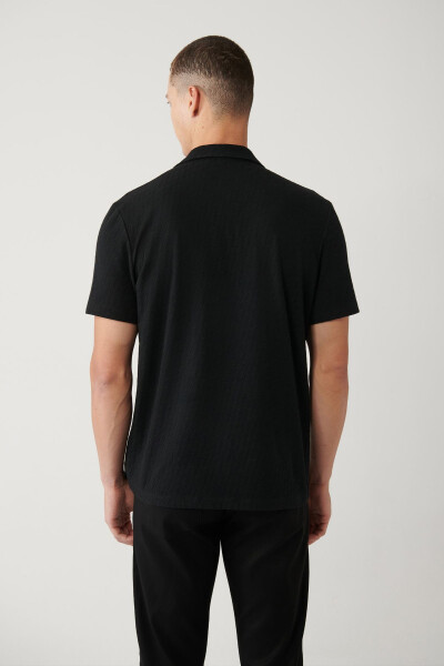 Men's Black Polo Jacquard T-shirt - 10