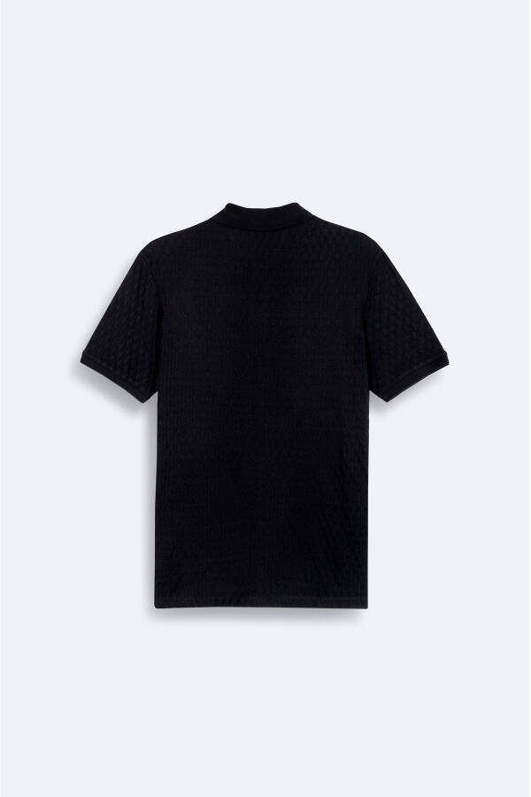 Men's Black Polo Jacquard T-shirt - 5