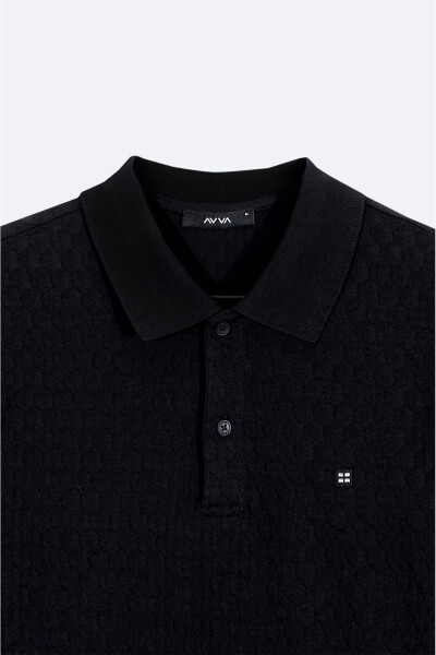 Men's Black Polo Jacquard T-shirt - 6