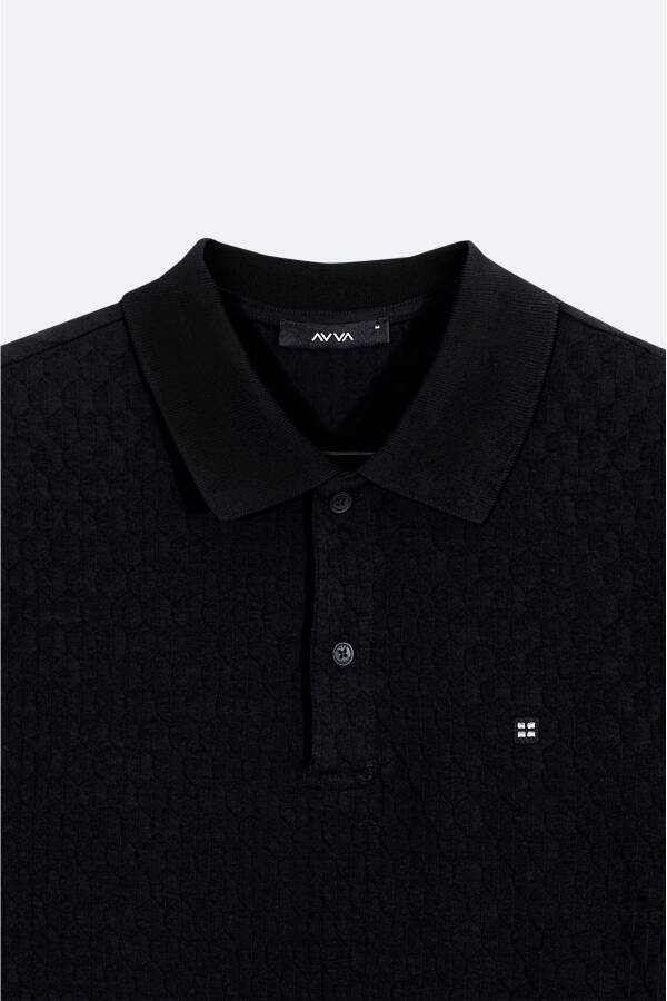 Men's Black Polo Jacquard T-shirt - 6