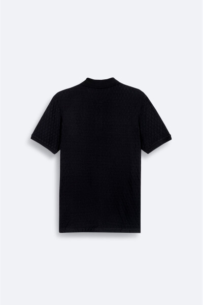 Men's Black Polo Jacquard T-shirt - 2