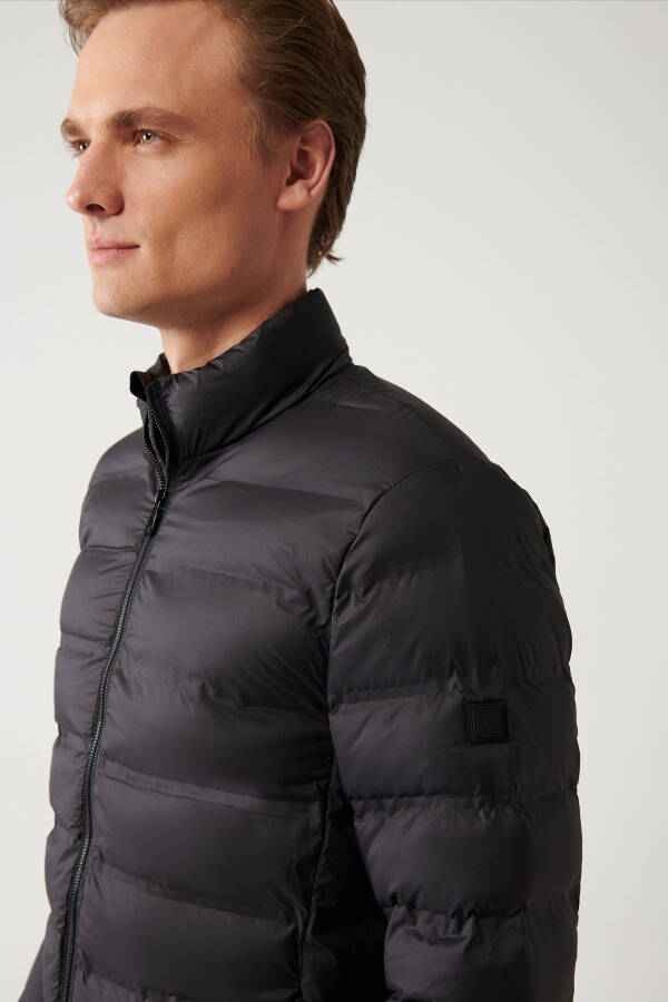 Men's Black Puffer Jacket Stand Collar Water Repellent Windproof Lightweight Comfort Fit E006019 - 2