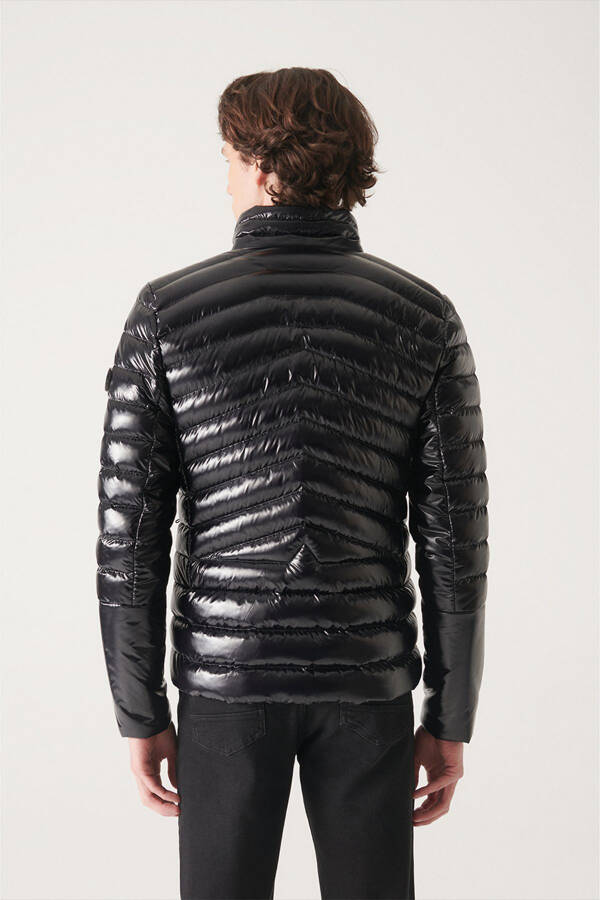 Men's Black Puffer Unisex Jacket Down Feather Water Repellent Windproof Glossy Comfort Fit E006015 - 4