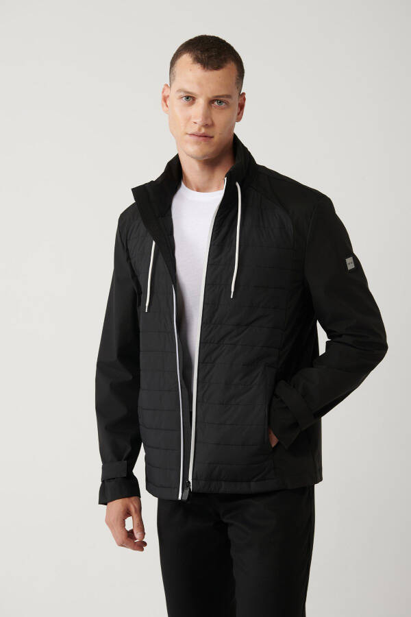 Men's Black Quilted Lace-Up Jacket - 1