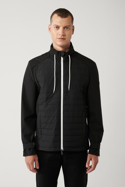 Men's Black Quilted Lace-Up Jacket - 3