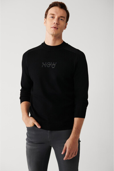 Men's Black Rayon Knit Sweater - 1