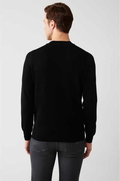 Men's Black Rayon Knit Sweater - 4