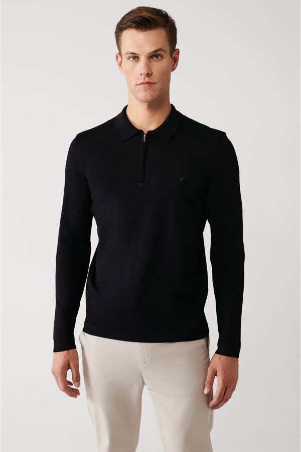 Men's Black Rayon Knit Sweater - 3