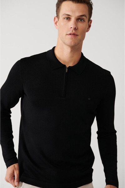 Men's Black Rayon Knit Sweater - 5