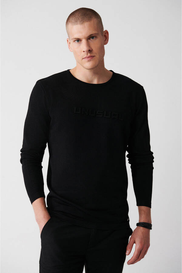 Men's Black Rayon Knit Sweater - 1