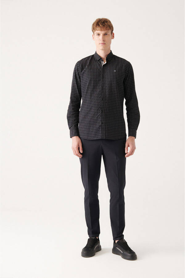 Men's Black Seersucker Cotton Plaid Slim Fit Narrow Cut Shirt A31y2214 - 10