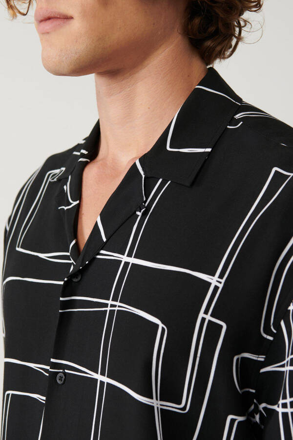 Men's Black Shirt Apaj Collar Printed Viscose Oversize Fit A41y2149 - 7