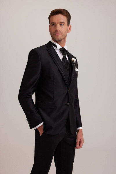 Men's Black Single-Breasted Tuxedo Suit - 10