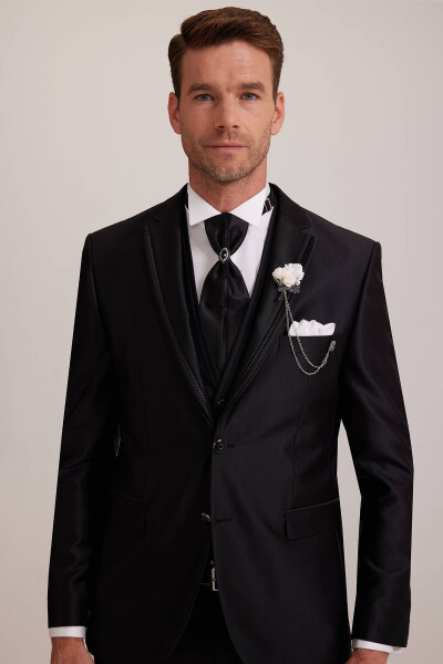 Men's Black Single-Breasted Tuxedo Suit - 13