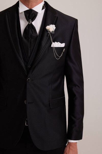 Men's Black Single-Breasted Tuxedo Suit - 6