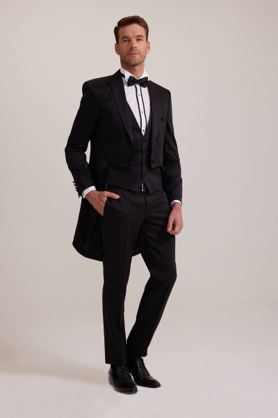 Men's Black Slim Fit Frag Swallow Collar Tuxedo - 9