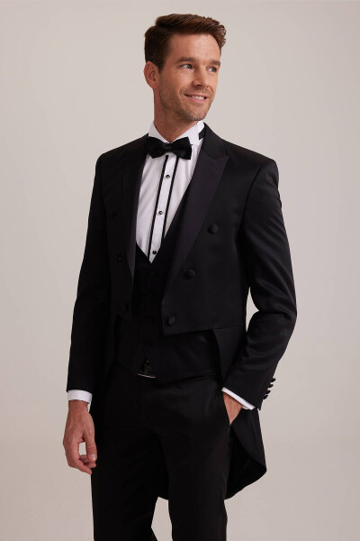 Men's Black Slim Fit Frag Swallow Collar Tuxedo - 11