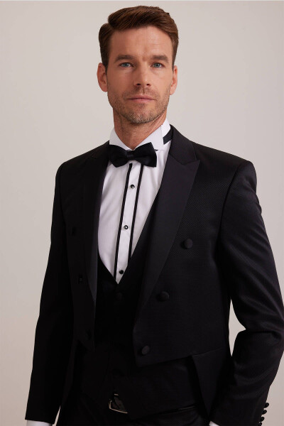 Men's Black Slim Fit Frag Swallow Collar Tuxedo - 13