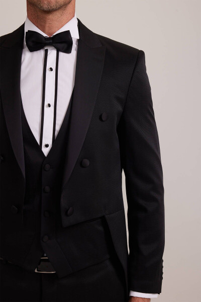 Men's Black Slim Fit Frag Swallow Collar Tuxedo - 15