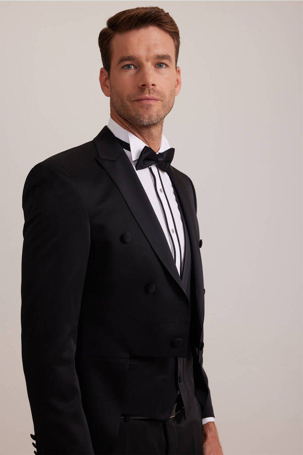 Men's Black Slim Fit Frag Swallow Collar Tuxedo - 4