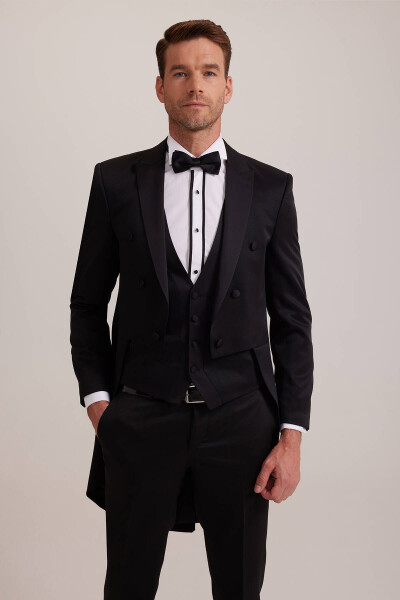 Men's Black Slim Fit Frag Swallow Collar Tuxedo - 7