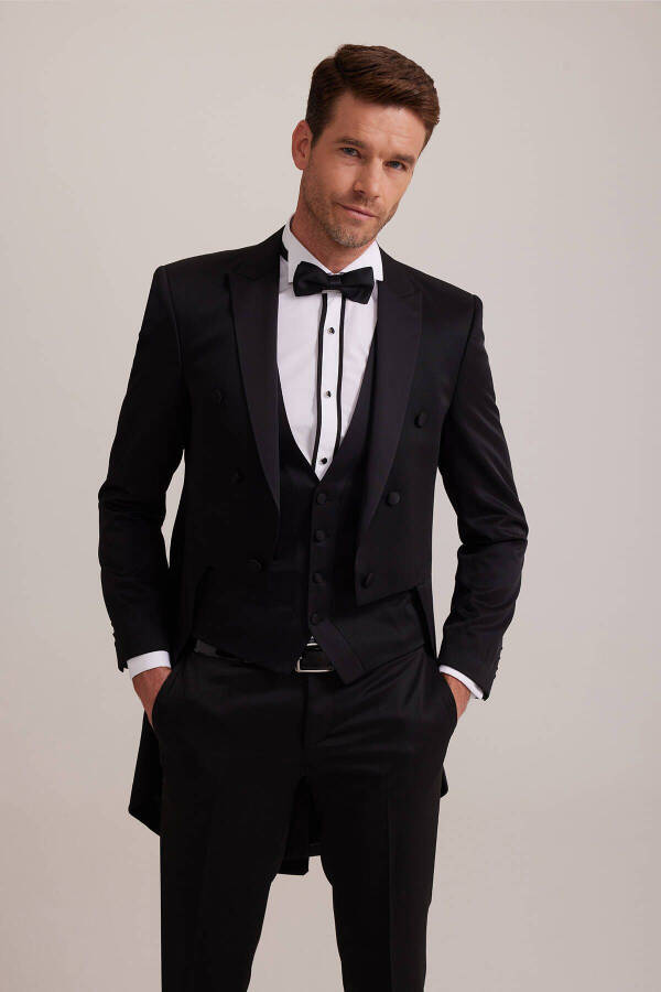 Men's Black Slim Fit Frag Swallow Collar Tuxedo - 8