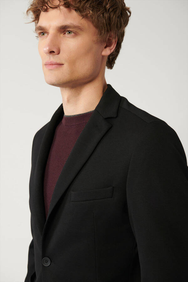 Men's Black Slim Fit Knit Jacket - 2