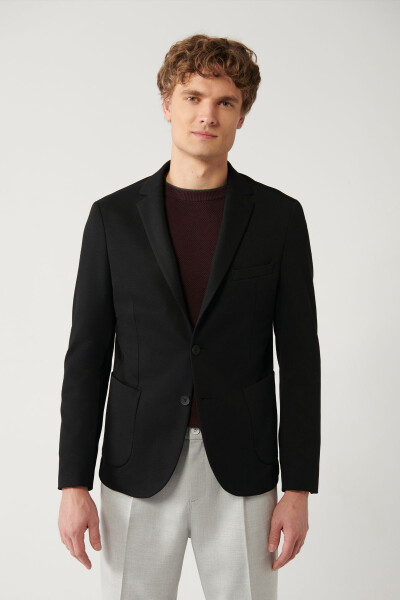 Men's Black Slim Fit Knit Jacket - 3