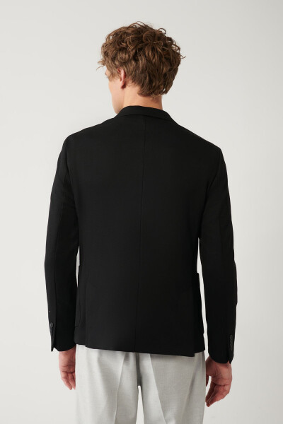 Men's Black Slim Fit Knit Jacket - 4