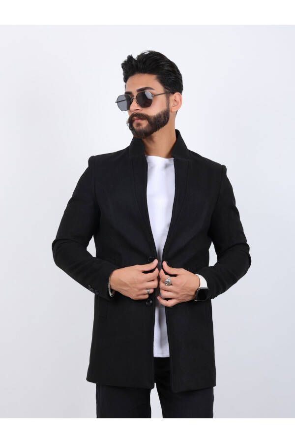 Men's Black Slim Fit Peacoat - 1