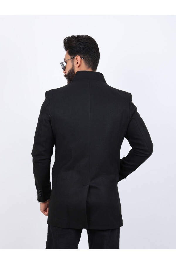 Men's Black Slim Fit Peacoat - 3