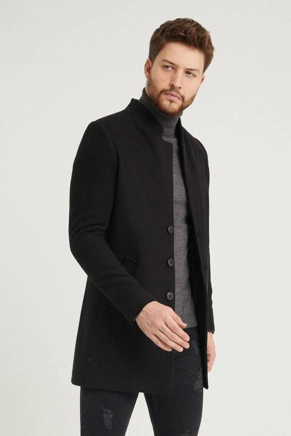 Men's Black Slim Fit Peacoat - 2