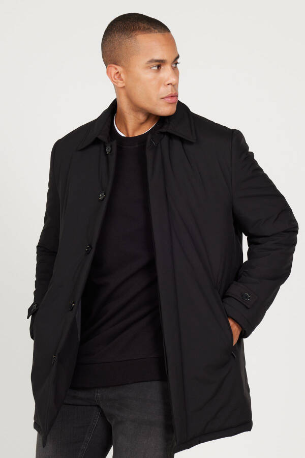 Men's Black Standard Fit Regular Cut Shirt Collar Coat - 5