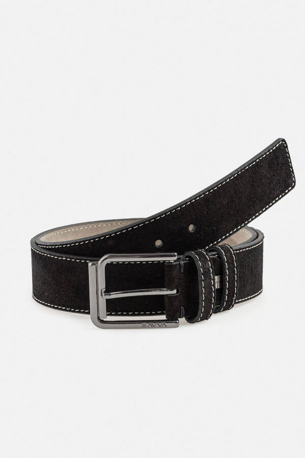 Men's Black Suede Leather Belt - 4