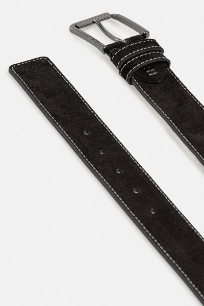 Men's Black Suede Leather Belt - 5