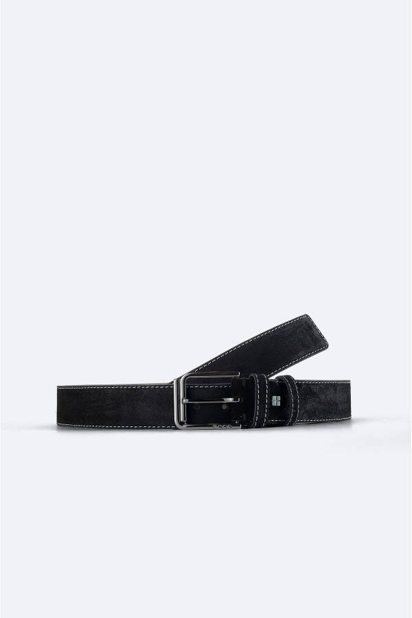 Men's Black Suede Leather Belt - 1