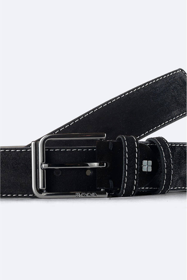 Men's Black Suede Leather Belt - 2