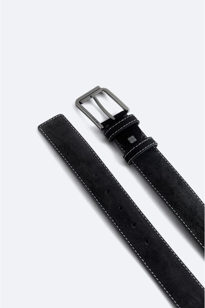 Men's Black Suede Leather Belt - 3