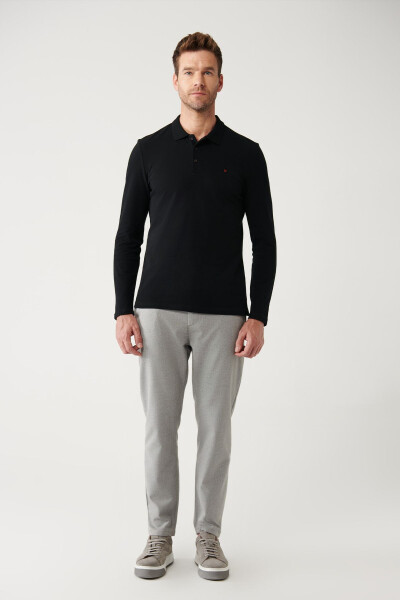 Men's Black Sweatshirt, 3 button polo collar, 100% cotton, basic regular fit. E001003 - 5